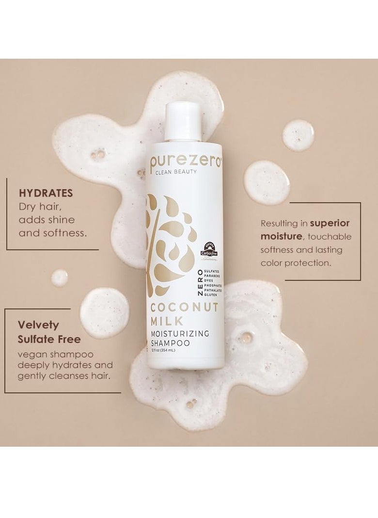 Purezero Coconut Milk Shampoo & Conditioner Set - 100% Vegan & Cruelty Free - Intense Hydration & Increase Shine - Zero Sulfates, Parabens, Dyes - Fight Dandruff & Frizz
