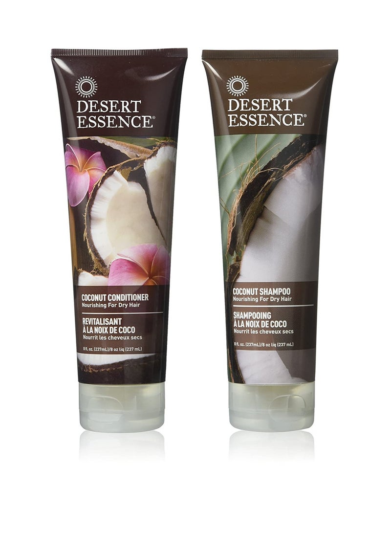 Desert Essence Coconut Shampoo & Conditioner Bundle - 8 Fl Ounce - Nourishing For Dry Hair - Delightful Scent - Refreshes Skin - Coconut Oil