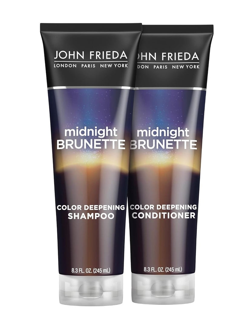 John Frieda Midnight Brunette Visibly Deeper Shampoo and Conditioner Set with Evening Primrose Oil and Cocoa for Color-Treated Hair (8.3 oz, Pack of 2)