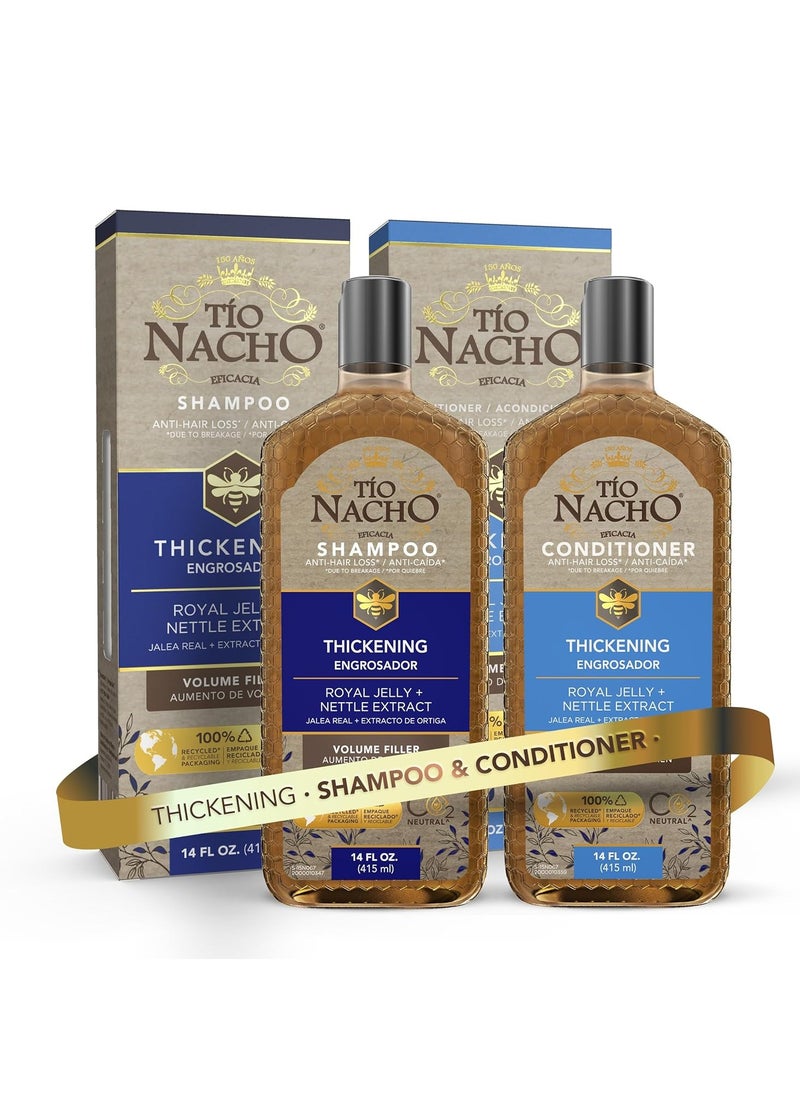 Tio Nacho Thickening Shampoo and Conditioner Set: Capilgross, Royal Jelly, Nettle, Aloe Vera, Reduces Hair Loss, Strengthens, Nourishes, Volumizes - 14 fl oz Each
