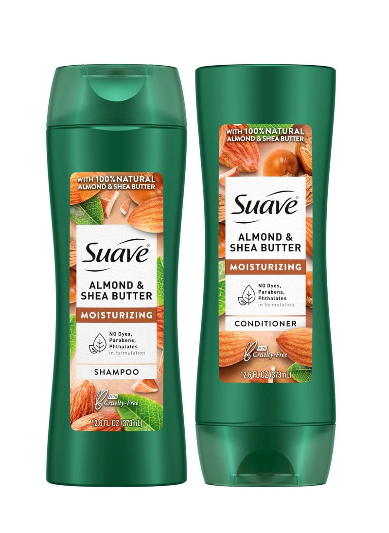 Suave Shampoo and Conditioner Set, Almond & Shea Butter - Moisturizing Shampoo & Conditioner, Dry Hair Treatment, Scented, 12.6 Oz Ea (2 Piece Set)