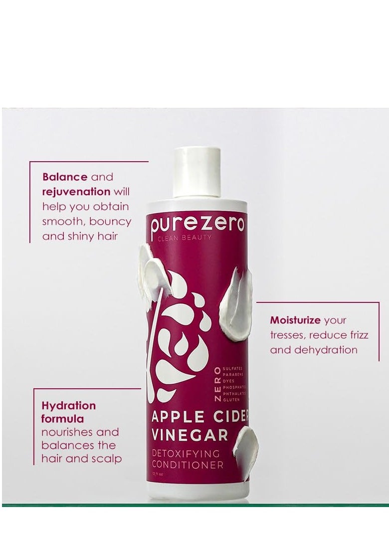 Purezero Apple Cider Vinegar Shampoo & Conditioner Set - Detox Scalp & Hair - pH balanced -Increase Hydration - Zero Sulfates, Parabens, Dyes - 100% Vegan & Cruelty Free - Great For Color Treated Hair