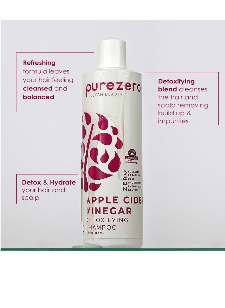 Purezero Apple Cider Vinegar Shampoo & Conditioner Set - Detox Scalp & Hair - pH balanced -Increase Hydration - Zero Sulfates, Parabens, Dyes - 100% Vegan & Cruelty Free - Great For Color Treated Hair