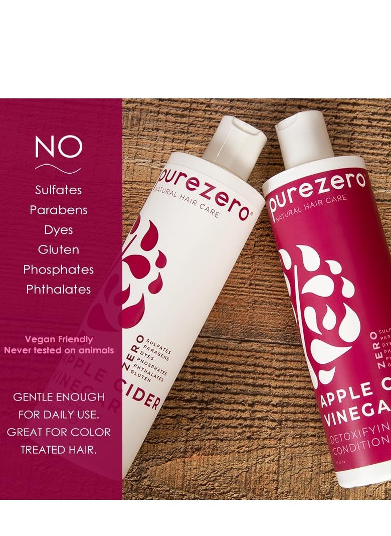 Purezero Apple Cider Vinegar Shampoo & Conditioner Set - Detox Scalp & Hair - pH balanced -Increase Hydration - Zero Sulfates, Parabens, Dyes - 100% Vegan & Cruelty Free - Great For Color Treated Hair