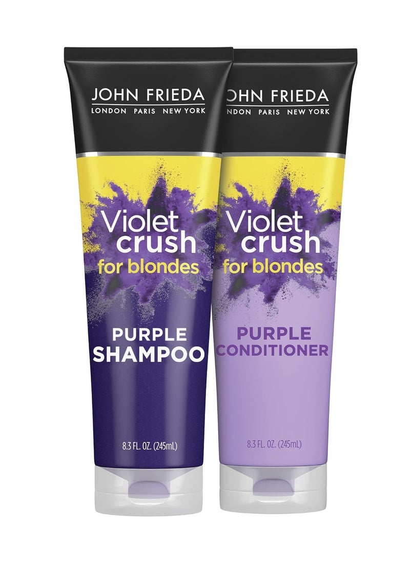 John Frieda Violet Crush Purple Shampoo and Conditioner Set - Blonde Toner Neutralizing Yellow Tones for Bleached and Platinum Hair, Enhancing Blonde Tones, 8.3 oz (2 Pack)