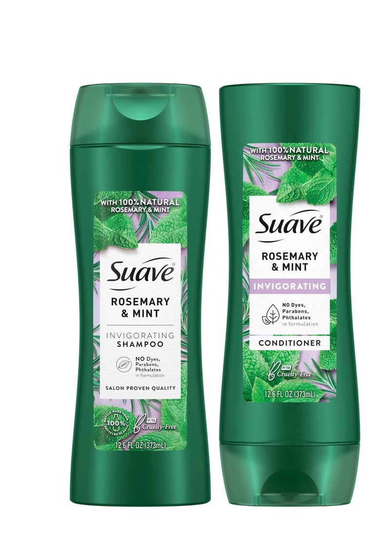 Suave Shampoo and Conditioner Set, Rosemary & Mint - Invigorating Rosemary Mint Clarifying Shampoo & Conditioner, Hair Strengthening, Scented, 12.6 Oz Ea (2 Piece Set)