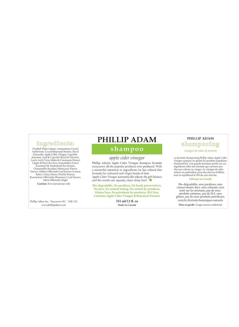 Phillip Adam Apple Cider Vinegar Shampoo and Conditioner Set for All Types of Hair - Sulfate Free - pH Balancing - 12 Ounce Each