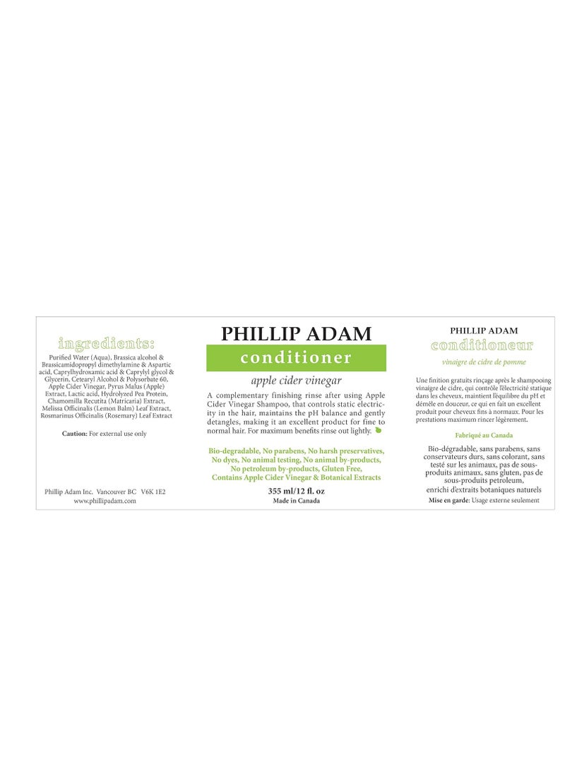 Phillip Adam Apple Cider Vinegar Shampoo and Conditioner Set for All Types of Hair - Sulfate Free - pH Balancing - 12 Ounce Each