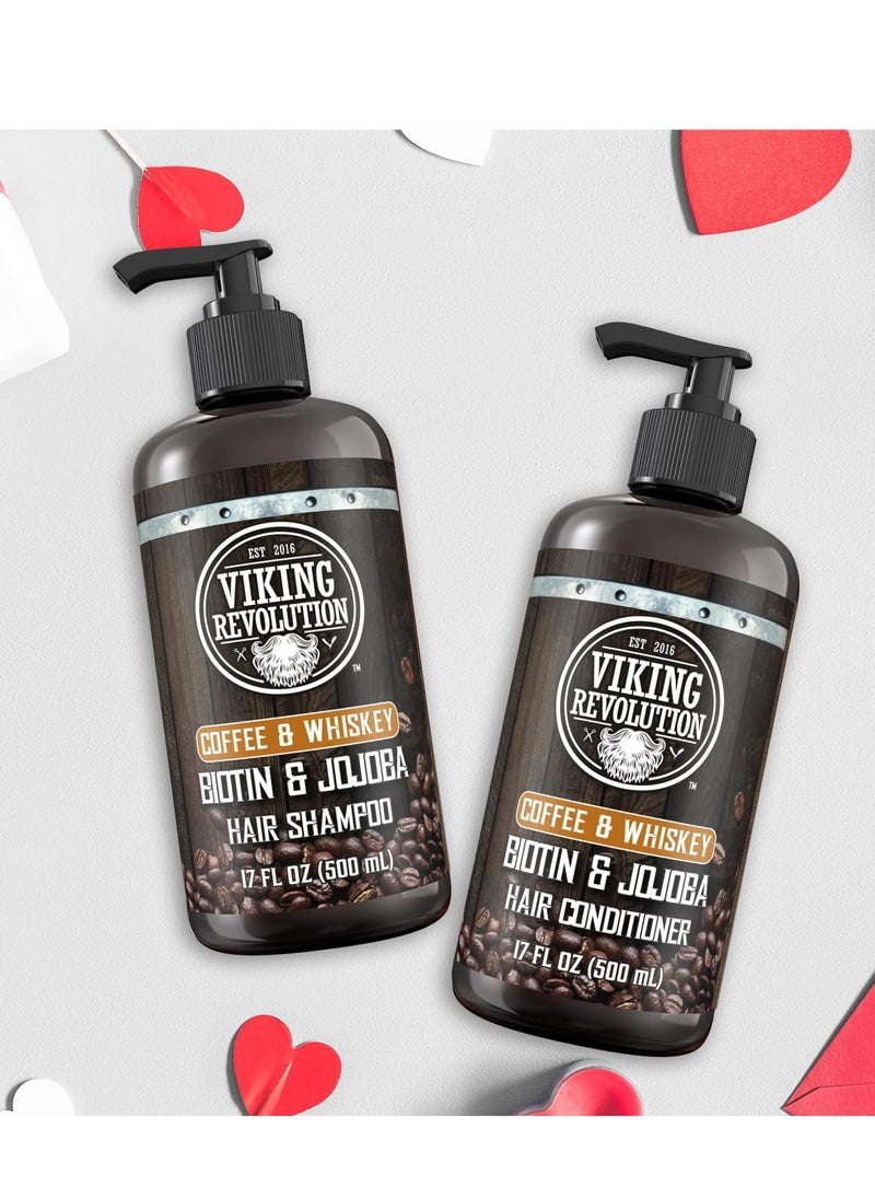 Viking Revolution Coffee Whiskey Mens Shampoo and Conditioner Set with Biotin and Jojoba Oil - Natural Hair Shampoo and Hair Conditioner for Men with Vitamin B5- Shampoo and Conditioner Set Men (17Oz)