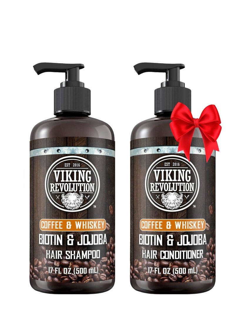 Viking Revolution Coffee Whiskey Mens Shampoo and Conditioner Set with Biotin and Jojoba Oil - Natural Hair Shampoo and Hair Conditioner for Men with Vitamin B5- Shampoo and Conditioner Set Men (17Oz)