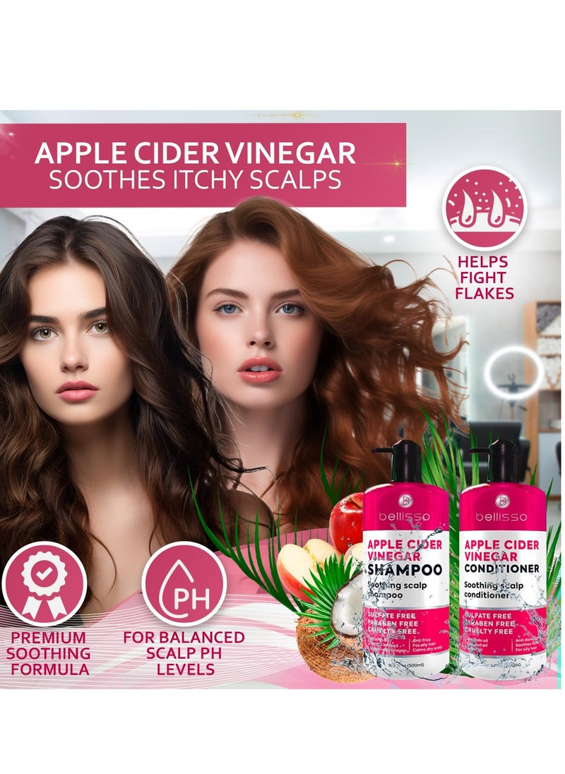 Apple Cider Vinegar Shampoo and Conditioner Set - Stop Flaky and Itchy Scalp – Sulfate Paraben Free Anti Dandruff Soothing Treatment for Dry, Oily and Damaged Hair - Intense Care for Women and Men