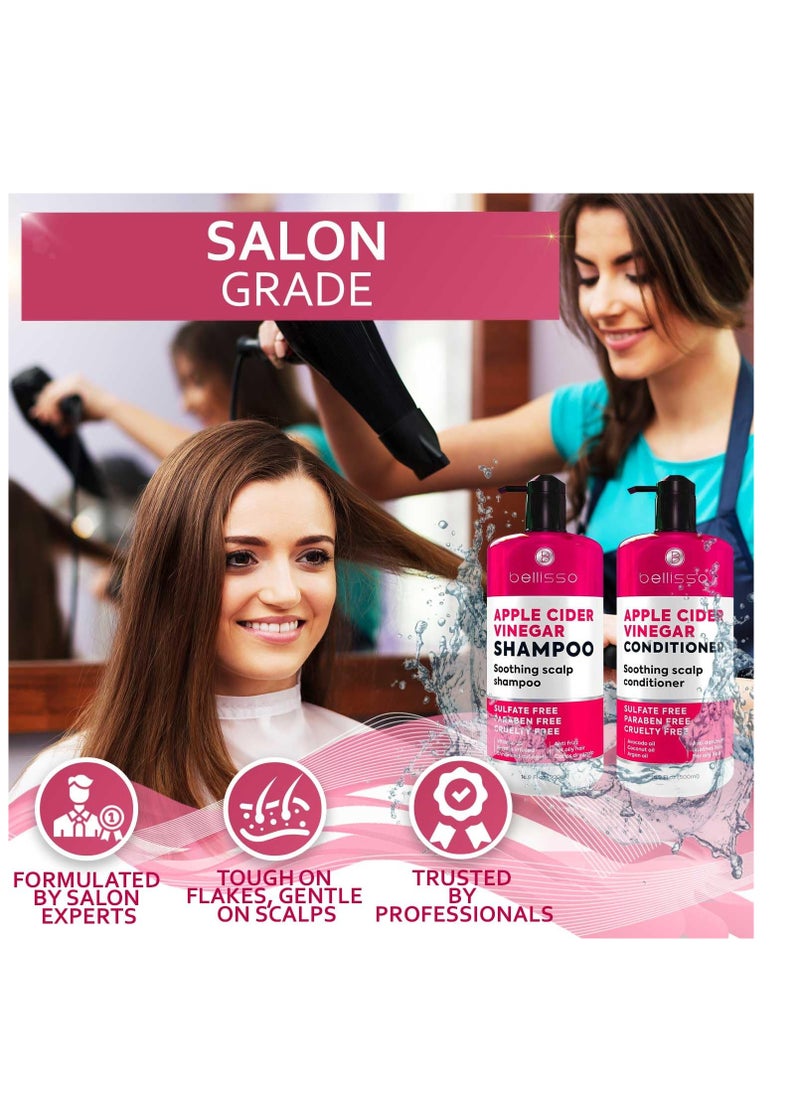 Apple Cider Vinegar Shampoo and Conditioner Set - Stop Flaky and Itchy Scalp – Sulfate Paraben Free Anti Dandruff Soothing Treatment for Dry, Oily and Damaged Hair - Intense Care for Women and Men