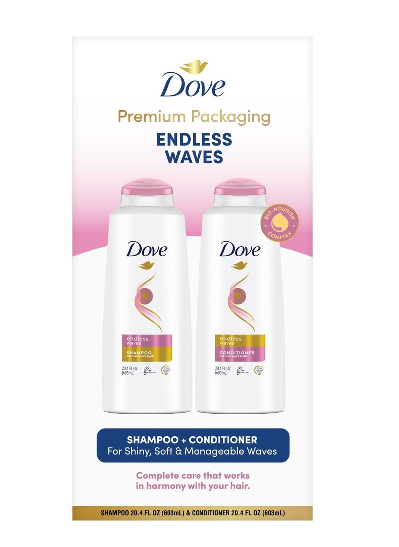 Dove Shampoo and Conditioner Set, Endless Waves – Anti-Frizz Hair Products for Wavy Hair, Curl Defining, 20.4 Oz Ea