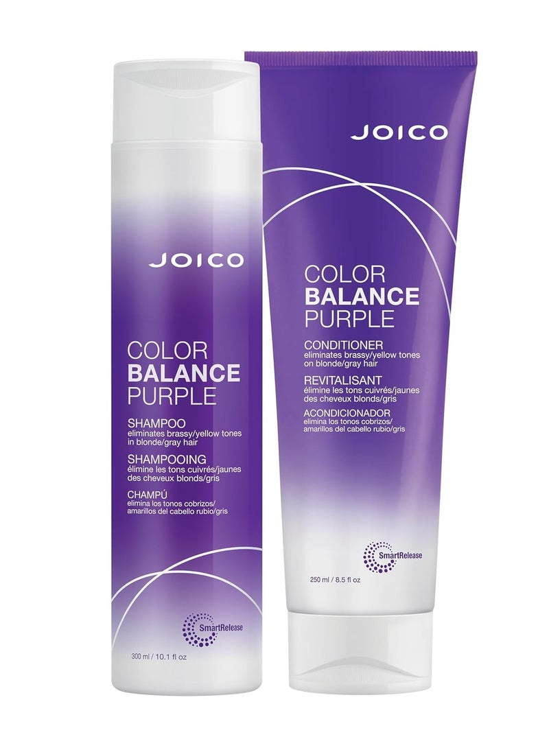 Joico Color Balance Purple Shampoo & Conditioner Set, Eliminate Brassy and Yellow tones, for Cool Blonde or Gray Hair