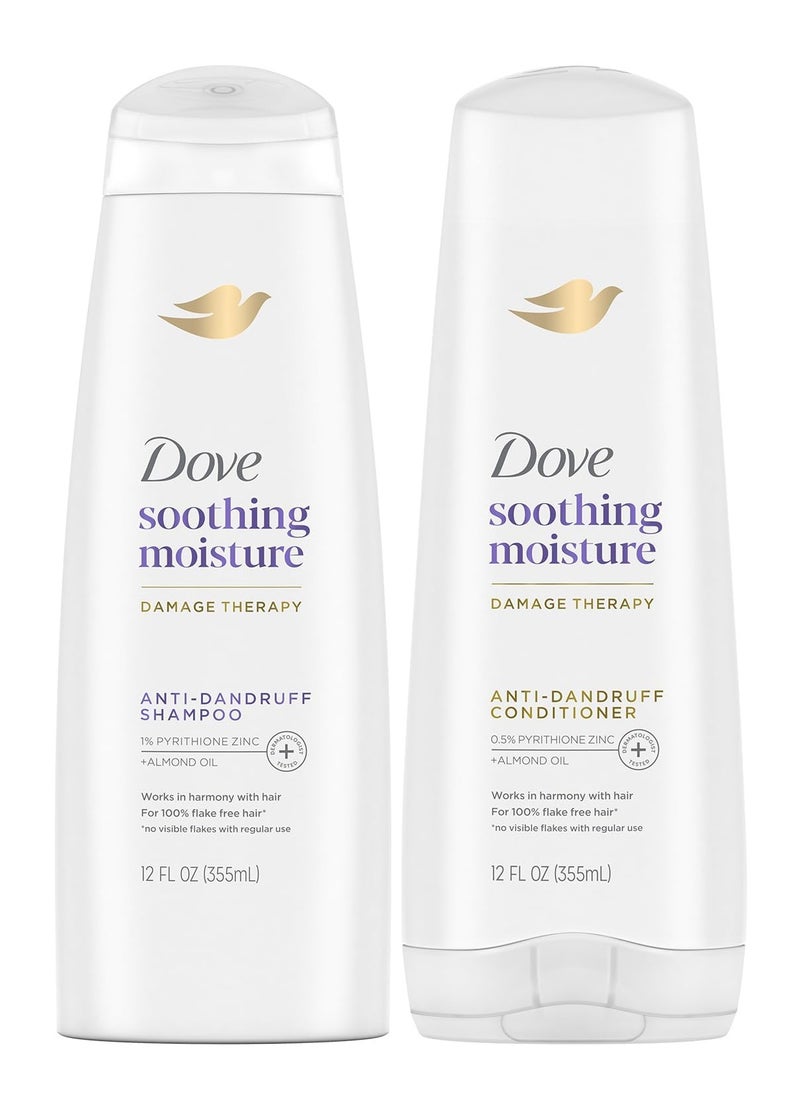 Dove Anti-Dandruff Shampoo and Conditioner Set – Soothing Moisture with Pyrithione Zinc + Sweet Almond Oil for Hair, 12 Oz Ea