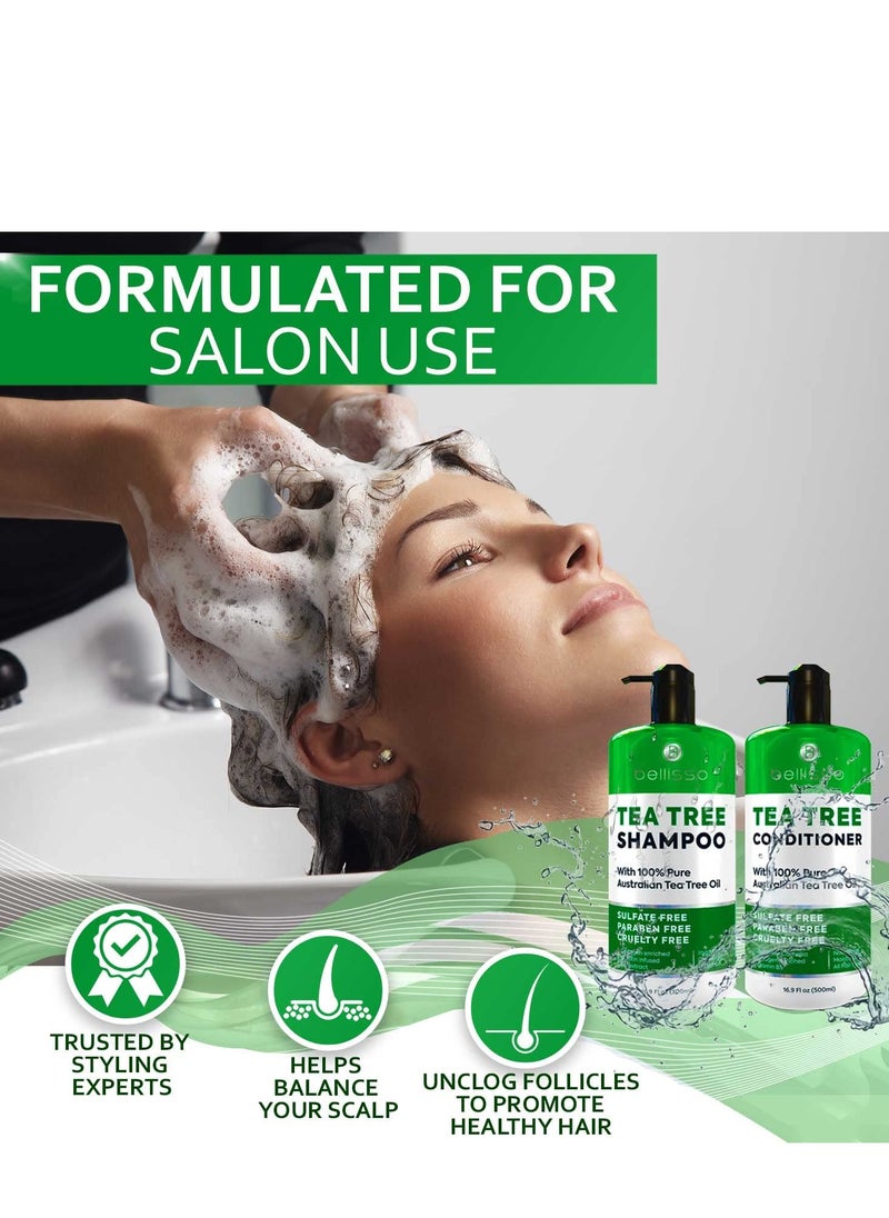 Tea Tree Oil Shampoo and Conditioner Set - Anti Dandruff Treatment for Itchy, Dry Scalps - Ideal for Women and Men with Oily Hair and Scalp Buildup - Sulfate and Paraben Free