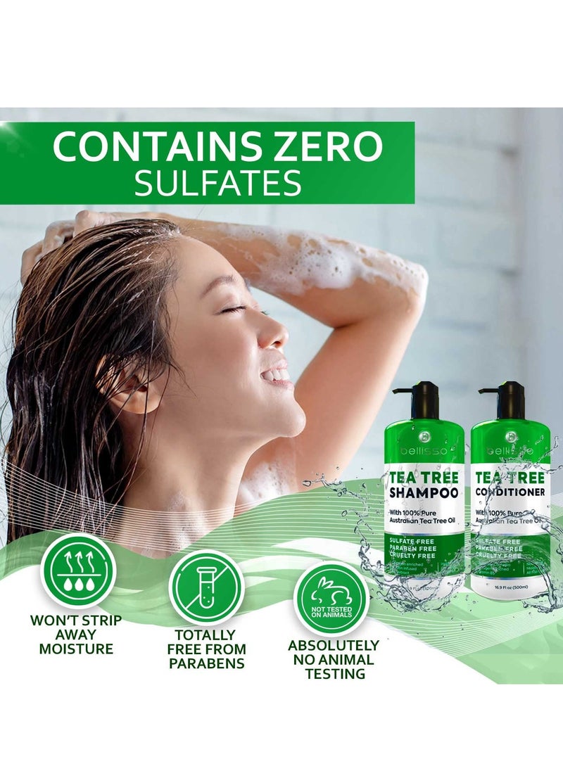 Tea Tree Oil Shampoo and Conditioner Set - Anti Dandruff Treatment for Itchy, Dry Scalps - Ideal for Women and Men with Oily Hair and Scalp Buildup - Sulfate and Paraben Free