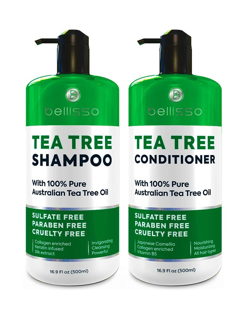 Tea Tree Oil Shampoo and Conditioner Set - Anti Dandruff Treatment for Itchy, Dry Scalps - Ideal for Women and Men with Oily Hair and Scalp Buildup - Sulfate and Paraben Free