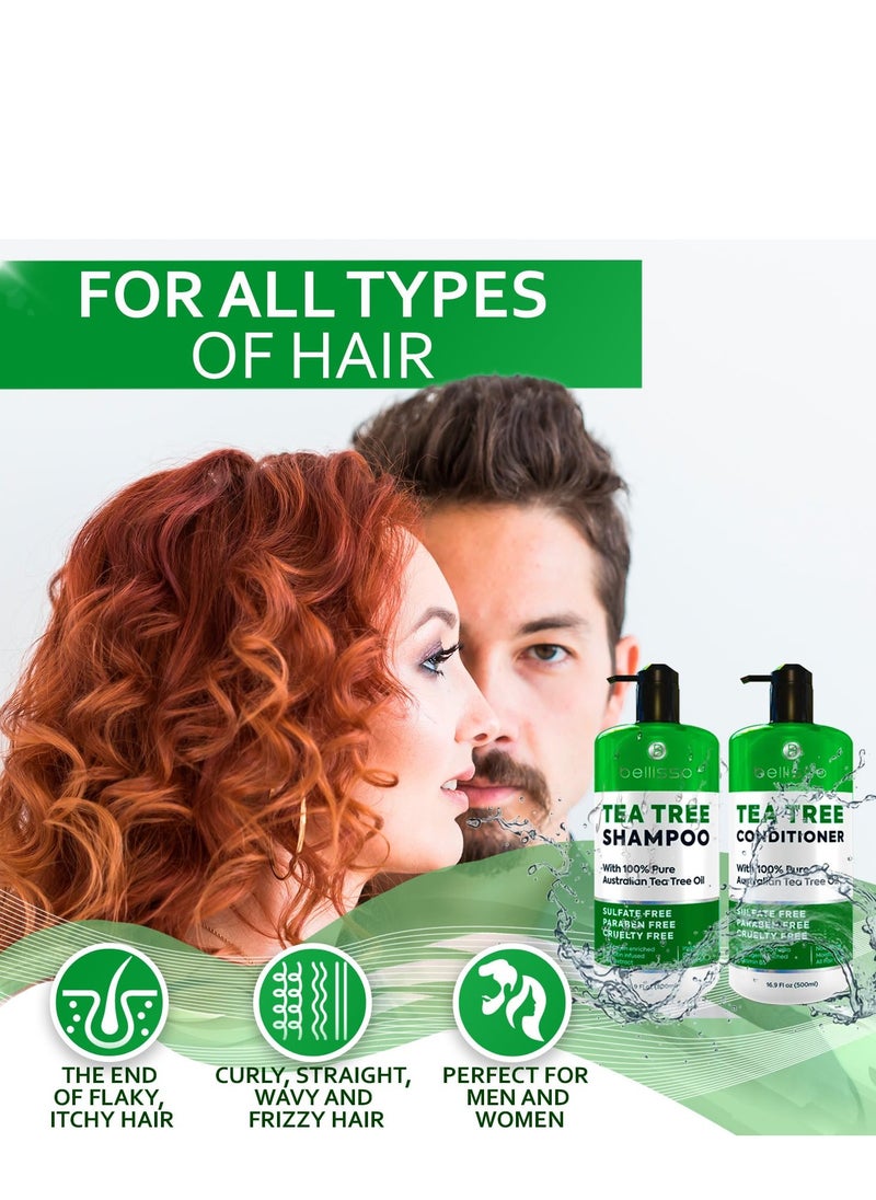 Tea Tree Oil Shampoo and Conditioner Set - Anti Dandruff Treatment for Itchy, Dry Scalps - Ideal for Women and Men with Oily Hair and Scalp Buildup - Sulfate and Paraben Free