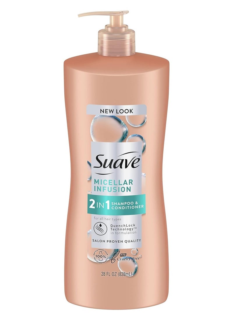 Suave 2 in 1 Shampoo and Conditioner, Cleanse and Condition Micellar Infusion Shampoo and Conditioner 2 in 1 For All Hair Types 28 oz