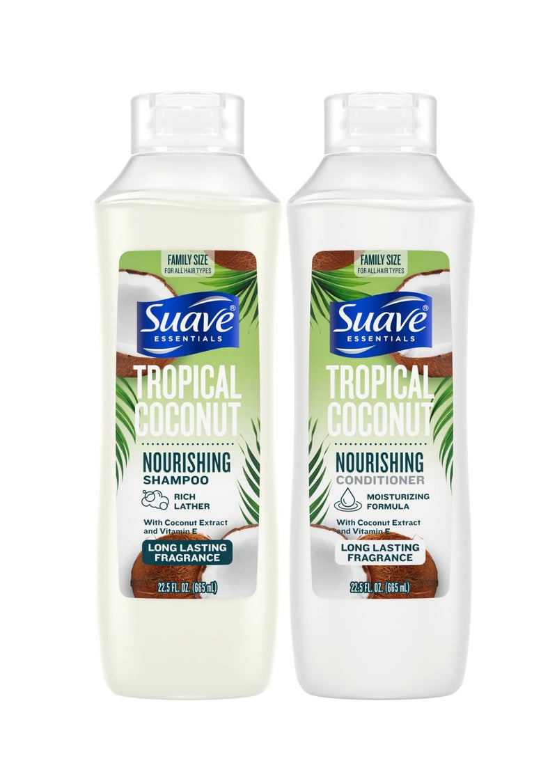 Suave Shampoo & Conditioner Set, Tropical Coconut – Everyday Nourishing Formulas with Coconut Extract & Vitamin E, 22.5 Oz Ea (2 Piece Set)