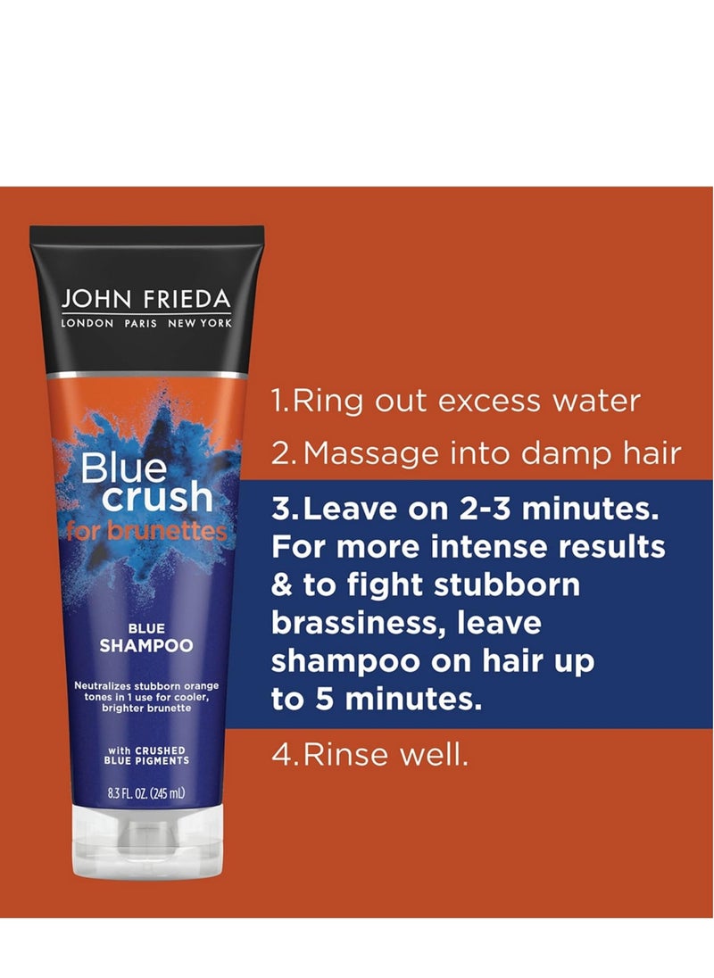 John Frieda Blue Crush Shampoo and Conditioner Set for Brassy Toned Brunettes, Crushes Brassy Tones, 8.3 Fl Oz (Pack of 2)