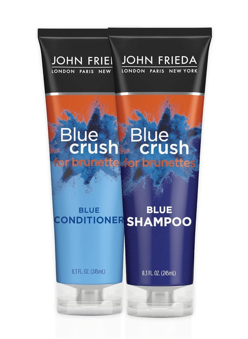 John Frieda Blue Crush Shampoo and Conditioner Set for Brassy Toned Brunettes, Crushes Brassy Tones, 8.3 Fl Oz (Pack of 2)