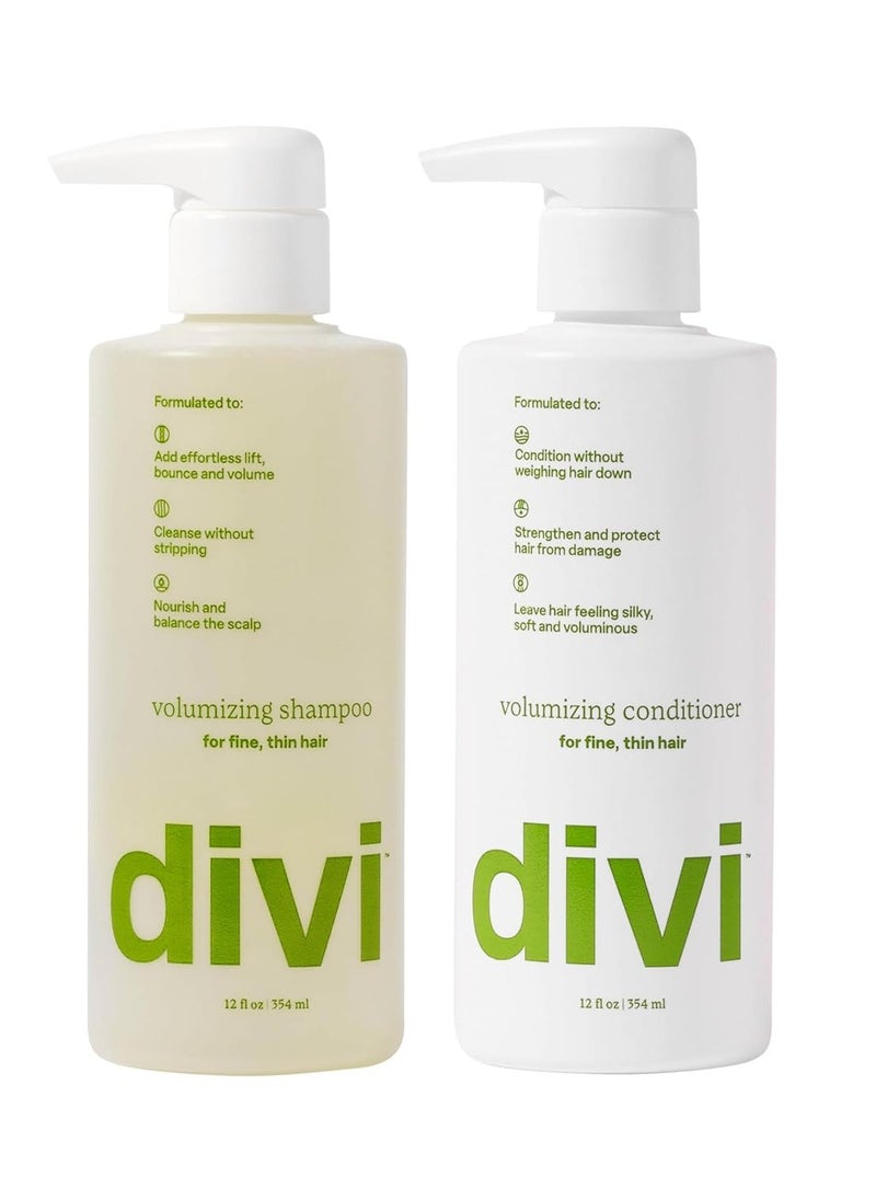 divi Volumizing Shampoo and Conditioner Set for Women and Men - Lightweight Hair Care Duo for Fine and Thinning Hair - Adds Volume, Lift, and Bounce - Strengthens and Nourishes Hair, 2 x 12 Fl Oz