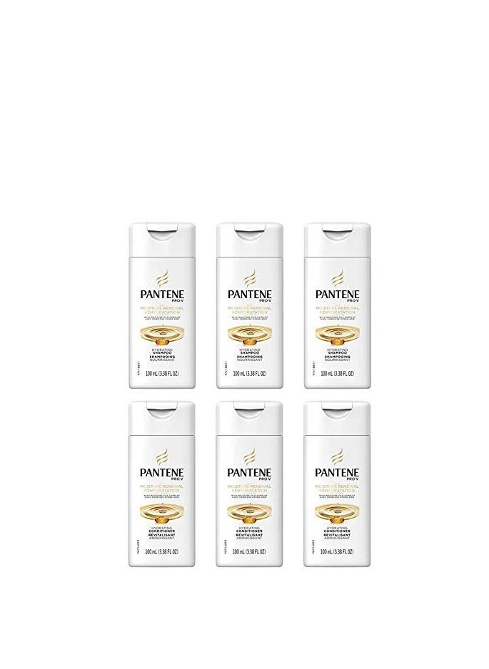 Pantene Shampoo & Conditioner Bundle, Daily Moisture Renewal, 3.38 Oz Travel Size (3 Duo Sets)