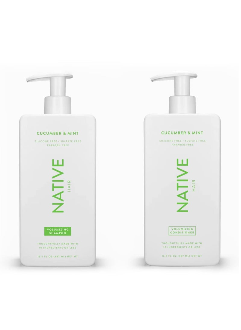 Shampoo and Conditioner Set | Sulfate Free, Paraben Free, Dye Free, with Naturally Derived Clean Ingredients| 16.5 oz (Cucumber & Mint, Volumizing)