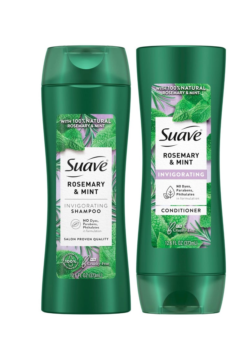 Suave Shampoo and Conditioner, Rosemary & Mint – Invigorating Formula with 100% Natural Essential Oils, 12.6 Oz Ea