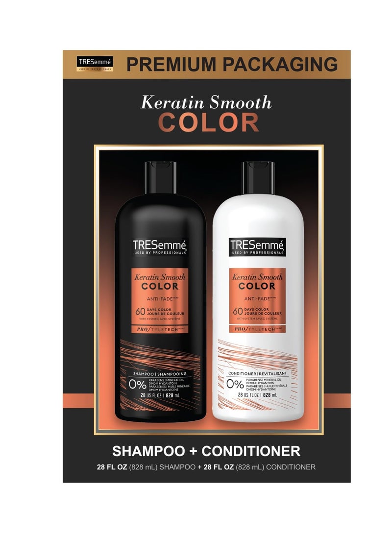 TRESemmé Shampoo and Conditioner, Keratin Smooth Color – Anti-Fade, Anti-Frizz Hair Products for Color-Treated Hair, 28 Oz Ea