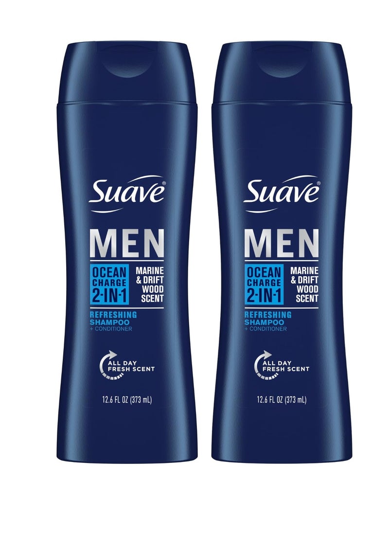 Suave Men Shampoo and Conditioner 2 in 1 Ocean Charge – Vitamin & Moisture-Rich Mens Shampoo and Conditioner Set in One Recyclable Bottle, Fresh, Clean Scent, 12.6 Oz Ea (Pack of 2)