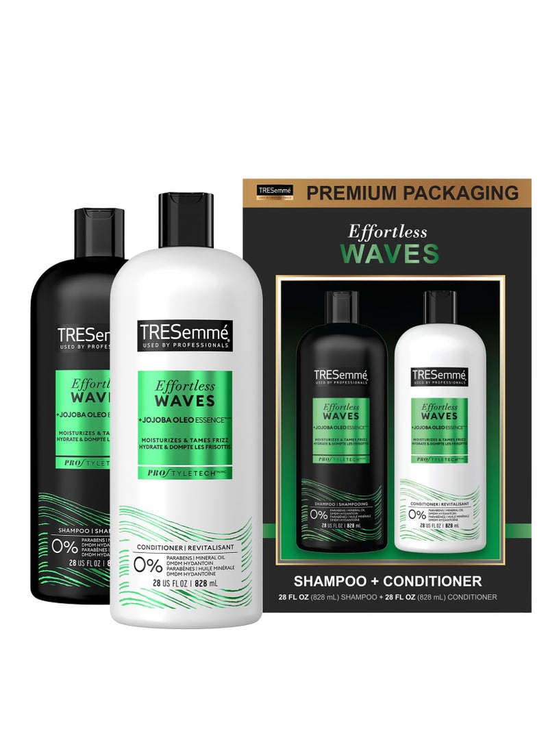 TRESemmé Shampoo and Conditioner, Effortless Waves – Wavy Hair Products for Frizz Control, Shiny Hair, and Wave Definition, 28 Oz Ea