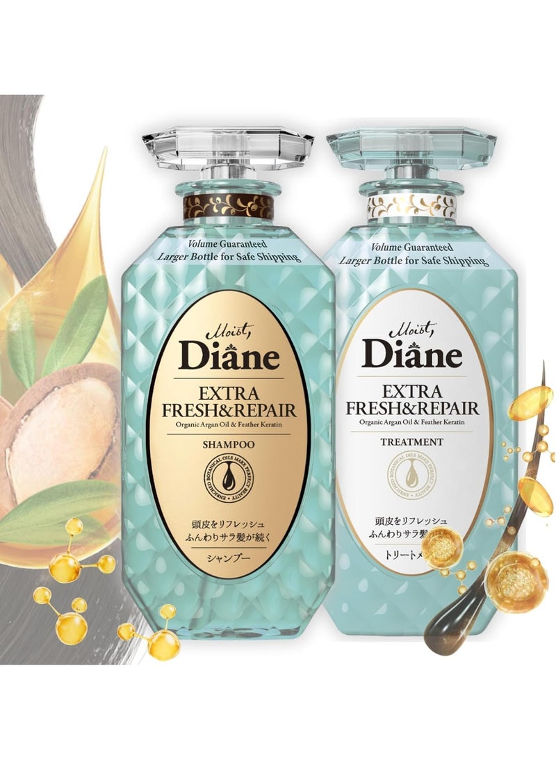 Moist Diane Hair Shampoo and Conditioner Set for Women& Men, Natural Keratin Protein Haircare, Japanese Hydrating Moisturizing Hair& Scalp Hair Care Set, Silicone & Sulfate Free, Extra Fresh & Hydrate