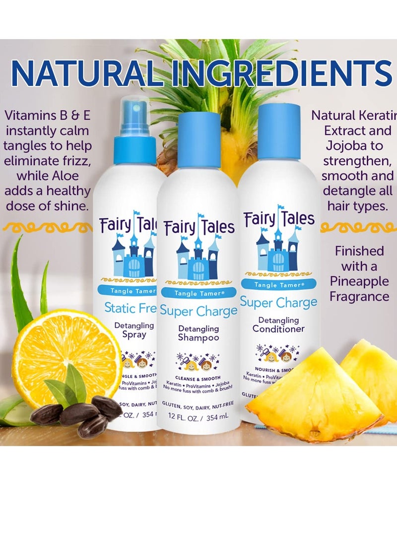 Fairy Tales Tangle Tamer Detangling Shampoo and Conditioner for Kids plus Detangling Spray - Ultra Moisturizing and Anti Frizz Protection - Paraben Free, Sulfate Free - 12 Oz Each Bottle - 3 pack