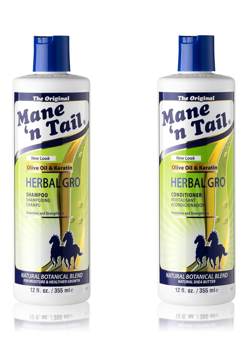 Mane 'n Tail: Herbal Gro Shampoo + Conditioner (12 oz Each), Olive Oil Complex That Helps Strengthens & Nourishes Hair