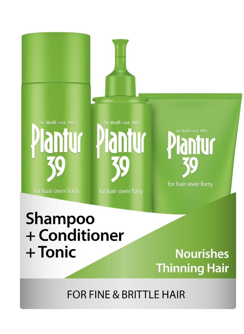 Plantur 39 Phyto Caffeine Women's 3 Step System for Fine, Thinning Natural Hair Growth - Shampoo, Conditioner, Tonic