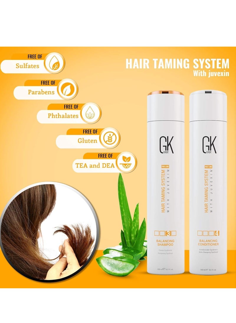 GK Hair Global Keratin Balancing Shampoo and Conditioner Set for Oily & Color Treated Hair Deep Cleansing Ideal for Over-Processed and Environmentally Stressed Hair - 300ml (Pack of 2)
