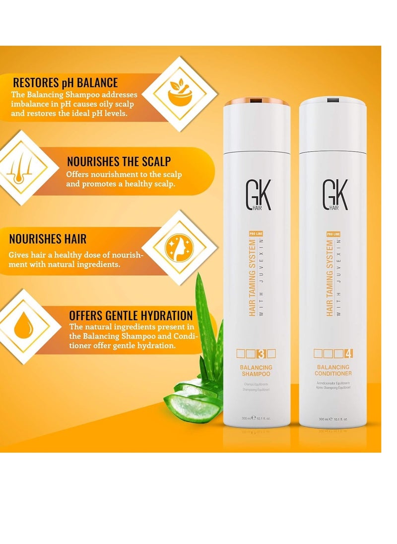 GK Hair Global Keratin Balancing Shampoo and Conditioner Set for Oily & Color Treated Hair Deep Cleansing Ideal for Over-Processed and Environmentally Stressed Hair - 300ml (Pack of 2)
