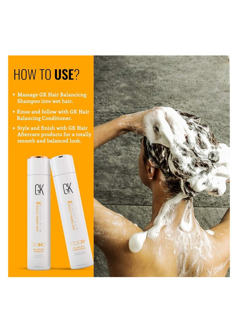 GK Hair Global Keratin Balancing Shampoo and Conditioner Set for Oily & Color Treated Hair Deep Cleansing Ideal for Over-Processed and Environmentally Stressed Hair - 300ml (Pack of 2)