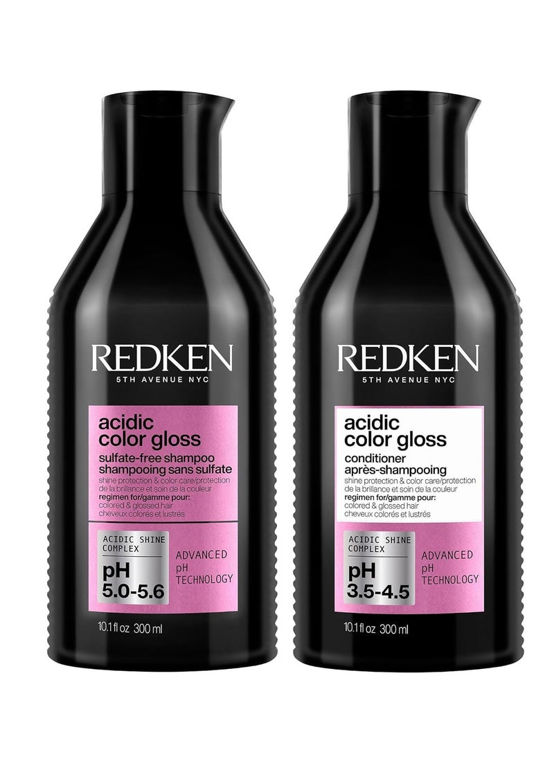 Redken Acidic Color Gloss Sulfate-Free Shampoo & Conditioner Set For Color-Treated Hair - Protects Color and Extends Shine