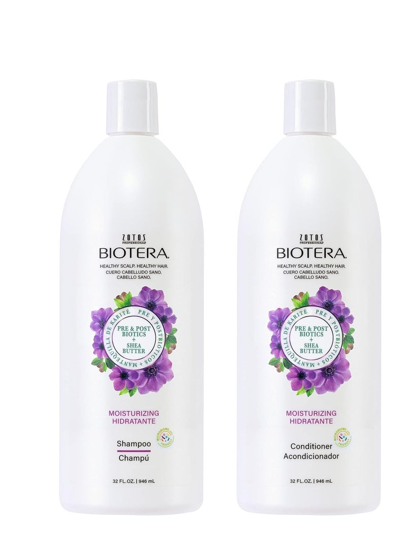 Biotera Moisturizing Shampoo & Conditioner | Hydrates & Moisturizes Dry, Medium, Fine Hair | Microbiome Friendly | Vegan & Animal Test Free | Paraben Free | Color-Safe - 32 Fl Oz (Pack of 2)