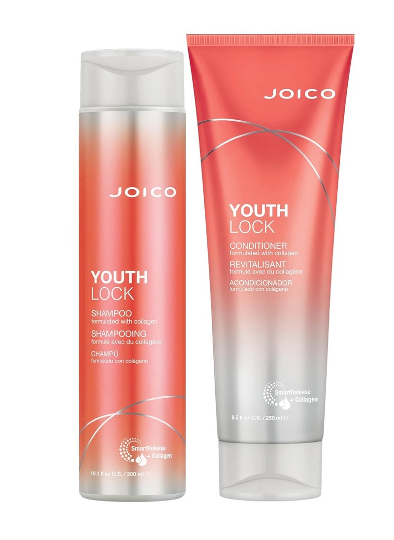 Joico YouthLock Shampoo & Conditioner Set Formulated with Collagen | Youthful Body & Bounce | Reduce Breakage & Frizz | Free of SLS/SLES Sulfates