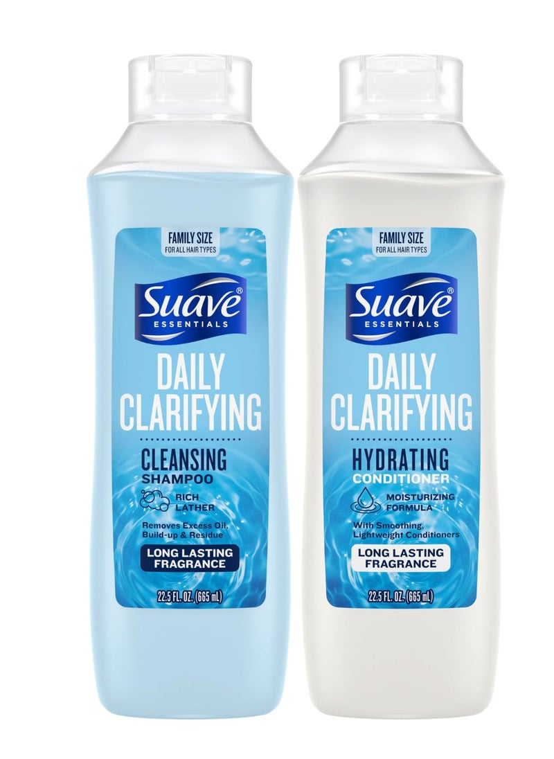 Suave Shampoo & Conditioner Set, Clarifying & Hydrating – Build Up & Residue Removal Formulas for Beautiful, Shiny Hair, 22.5 Oz Ea (2 Piece Set)