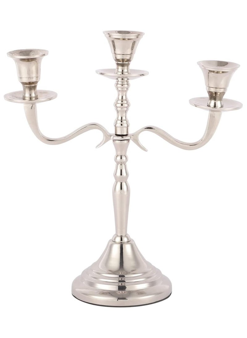 Three Arm Candelabra 10 inch Tall Silver Taper Candle Holders Candle Stands Candlesticks for Home Decor Wedding Parties Dinning Table Centerpiece Thick Candles Silver