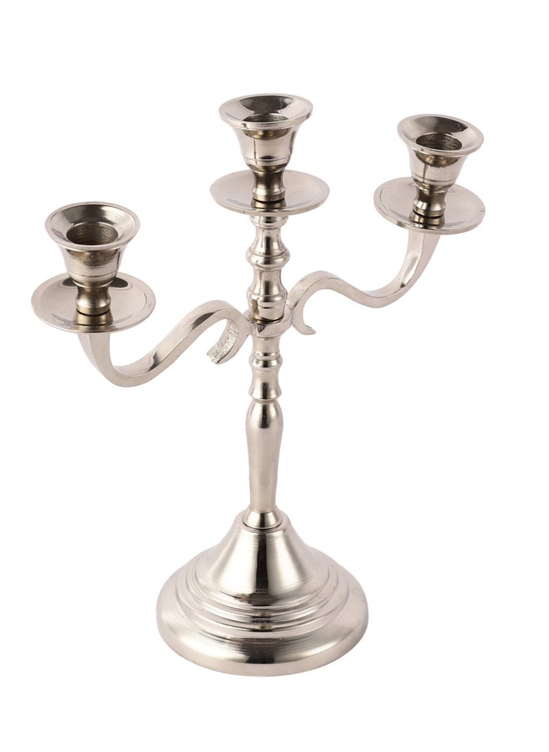 Three Arm Candelabra 10 inch Tall Silver Taper Candle Holders Candle Stands Candlesticks for Home Decor Wedding Parties Dinning Table Centerpiece Thick Candles Silver