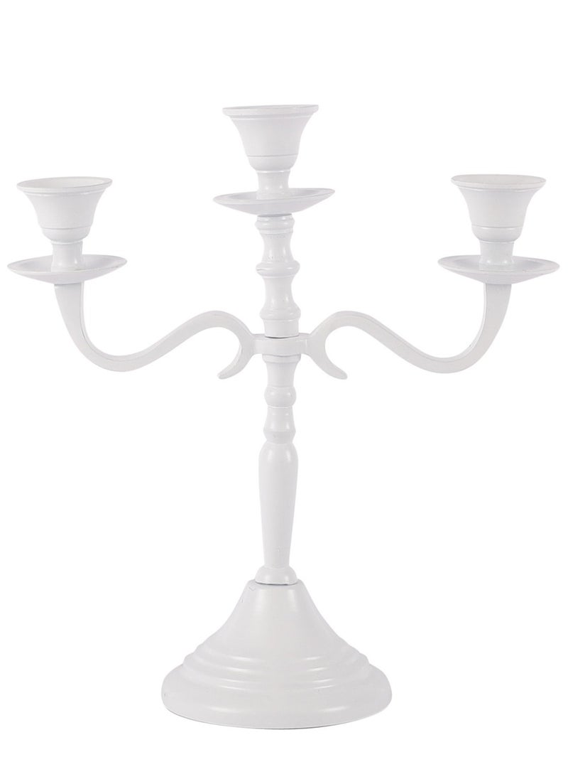 Three Arm Candelabra 10 inch Tall White Taper Candle Holders Candle Stands Candlesticks for Home Decor Wedding Parties Dinning Table Centerpiece Thick Candles White