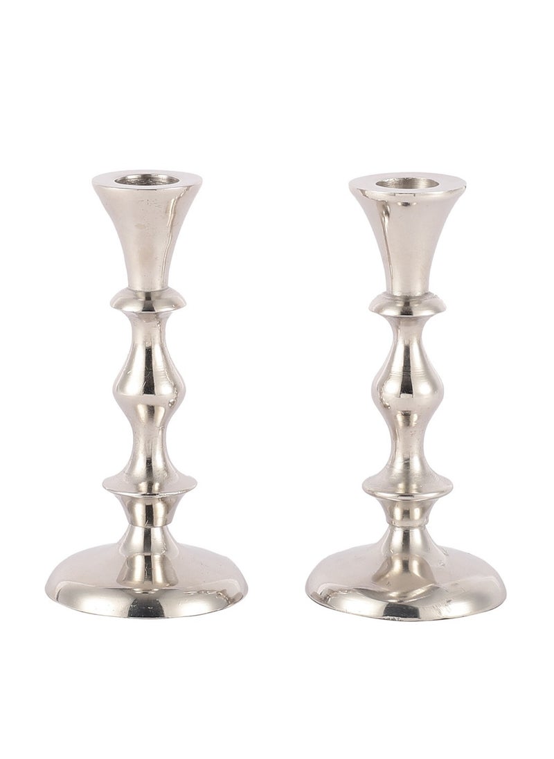 Set Of 2 Pillar Candle Holder Taper Candle Holder For Retro Candleholder Formal Events Wedding Holiday Decor Dinning Table Centerpiece Candles Silver