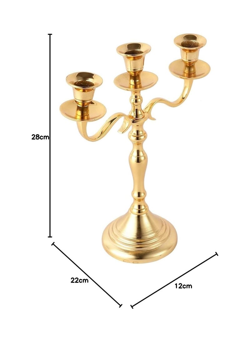 Three Arm Candelabra 10 inch Tall White Taper Candle Holders, Candle Stands Candlesticks For Home Decor Wedding Parties Dinning Table Centerpiece Thick Candles Gold